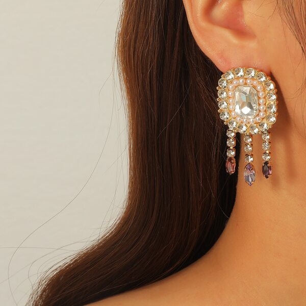 

Faux Pearl & Rhinestone Decor Drop Earrings, Multicolor