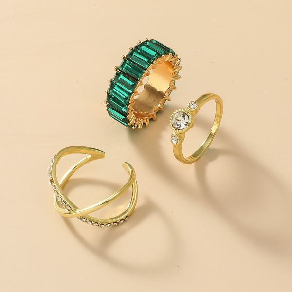 

3pcs Rhinestone Decor Ring, Multicolor