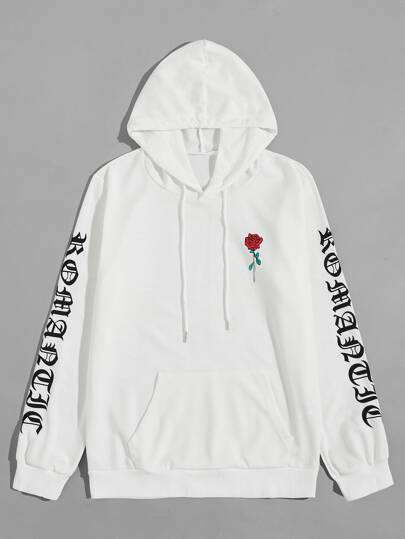 Manfinity Hypemode Men Letter & Rose Print Drawstring Hoodie