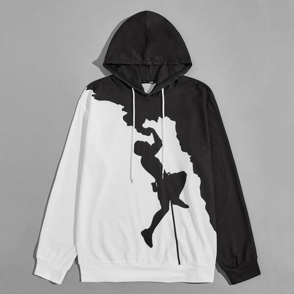 

Men Figure Graphic Two Tone Hoodie, Black and white