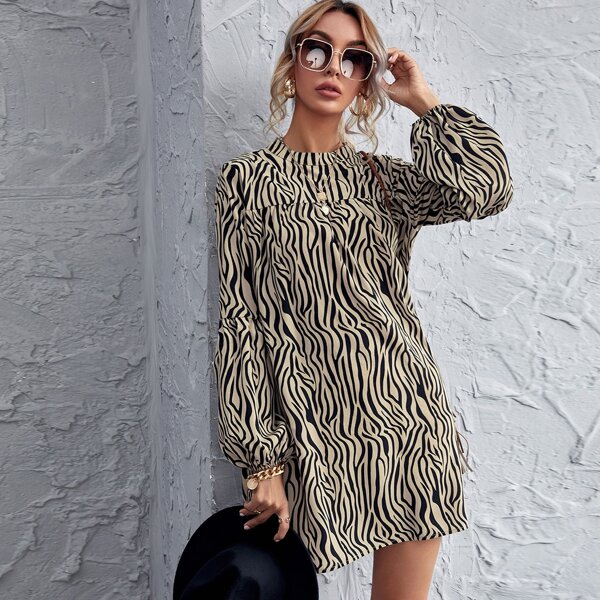 

Zebra Striped Lantern Sleeve Dress, Multicolor