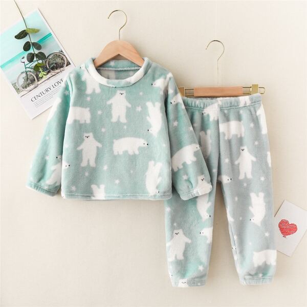 

Toddler Boys Polar Bear Print Flannel Top & Pants, Mint green