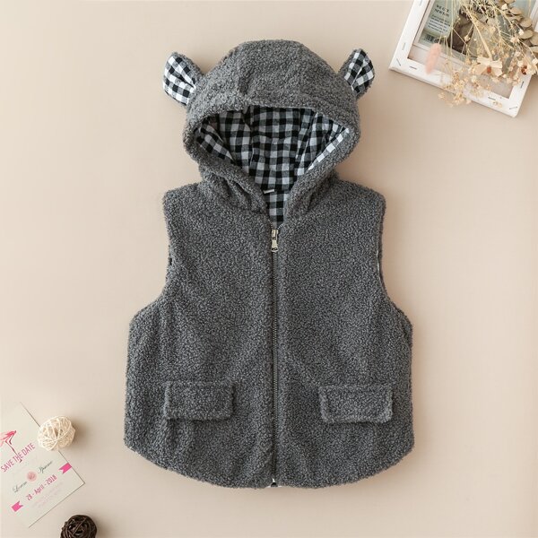 

Toddler Boys 3D Ear Hooded Zip Up Teddy Jacket, Grey