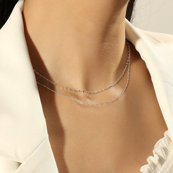 

Minimalist Layered Necklace, Silver