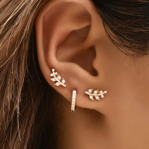 

2pairs Rhinestone Decor Earrings, Gold