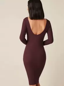 SHEIN Privé Low Back Solid Bodycon Dress - Maroon - View 1