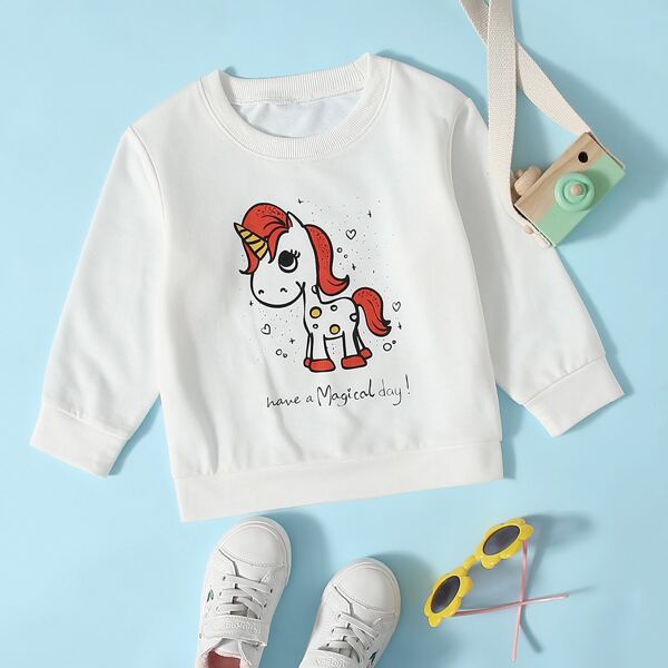 

Toddler Girls Slogan & Cartoon Graphic Sweatshirt, White