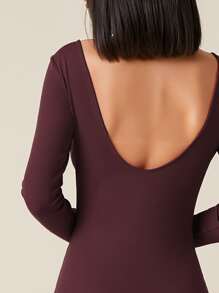 SHEIN Privé Low Back Solid Bodycon Dress - Maroon - View 3