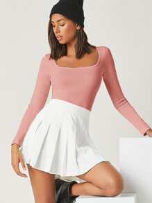 SHEIN BASICS Camiseta algodón de cuello cuadrado forma ajustada - Rosa vieja - Ver 1