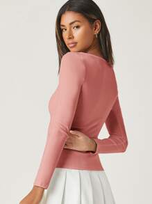 SHEIN BASICS Camiseta algodón de cuello cuadrado forma ajustada - Rosa vieja - Ver 2