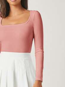 SHEIN BASICS Camiseta algodón de cuello cuadrado forma ajustada - Rosa vieja - Ver 4