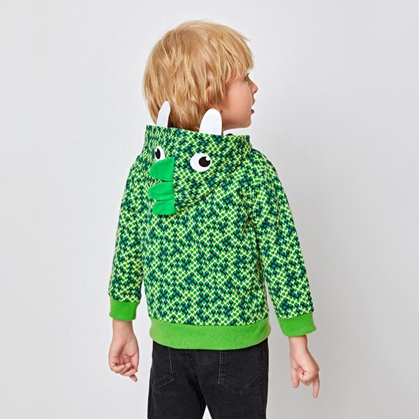

Toddler Boys Geo Print 3D Ear Design Hooded Jacket, Multicolor