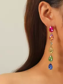 1pair European-American Style Colorful Rhinestone, Pearl & Tassel Design Women'S Party Fashionable Crystal Earrings - Multicolor - View 12