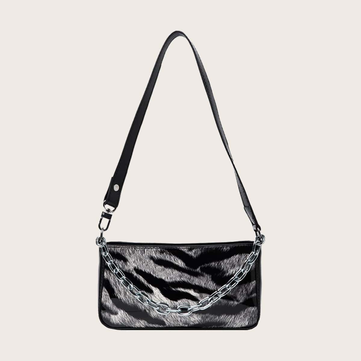 

Zebra Striped Baguette Bag, Multicolor