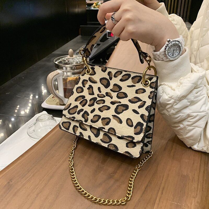 

Leopard Chain Satchel Bag, Multicolor
