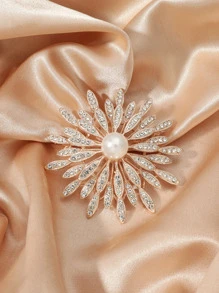 Rhinestone & Faux Pearl Decor Brooch - Rose Gold - View 1