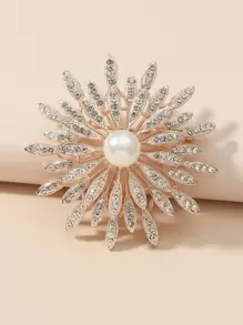 Rhinestone & Faux Pearl Decor Brooch - Rose Gold - View 3