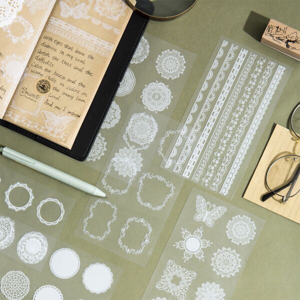 

4sheets Random Hollow Lace Sticker, White