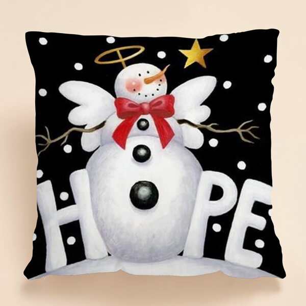 

Christmas Snowman Print Cushion Cover Without Filler, Multicolor