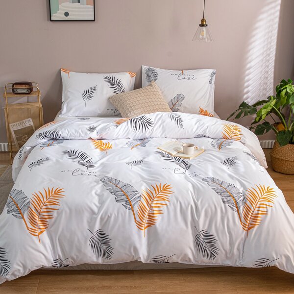 

Leaf Print Bedding Set Without Filler, Multicolor