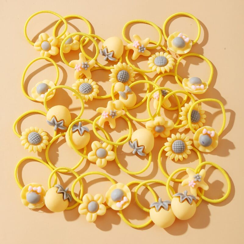 

30pcs Sunflower & Fruit Hair Tie, Yellow