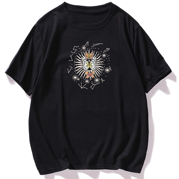 

Men Butterfly & Constellation Print Tee, Black