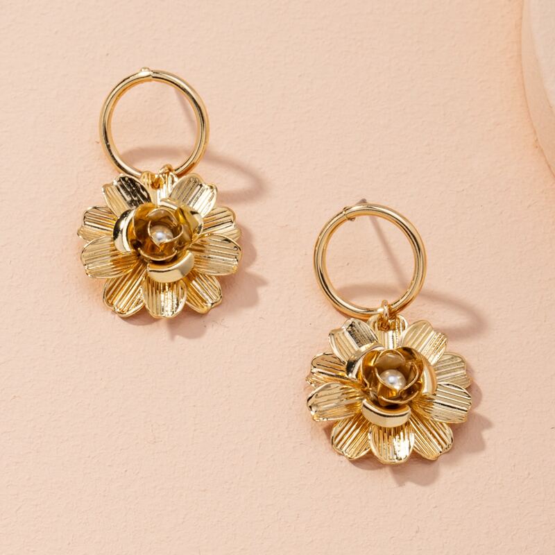 

Flower Charm Drop Earrings, Gold