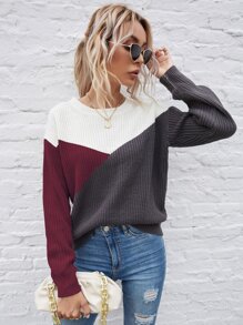 SHEIN LUNE Colour Block Drop Shoulder Jumper - Multicolor - View 3