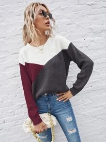 SHEIN LUNE Colour Block Drop Shoulder Jumper - Multicolor - View 4