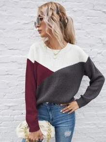 SHEIN LUNE Colour Block Drop Shoulder Jumper - Multicolor - View 5