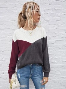 SHEIN LUNE Colour Block Drop Shoulder Jumper - Multicolor - View 6