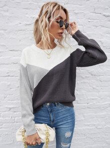 SHEIN LUNE Colour Block Drop Shoulder Jumper - Multicolor - View 1