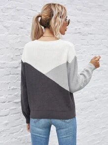 SHEIN LUNE Colour Block Drop Shoulder Jumper - Multicolor - View 2