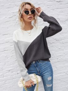 SHEIN LUNE Colour Block Drop Shoulder Jumper - Multicolor - View 3