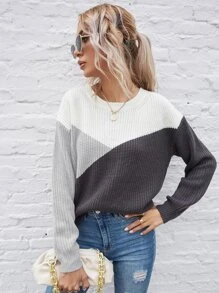 SHEIN LUNE Colour Block Drop Shoulder Jumper - Multicolor - View 4