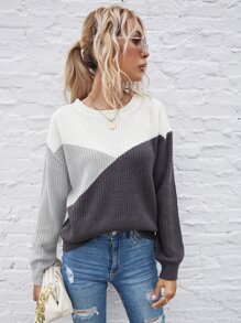 SHEIN LUNE Colour Block Drop Shoulder Jumper - Multicolor - View 5