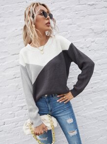 SHEIN LUNE Colour Block Drop Shoulder Jumper - Multicolor - View 6