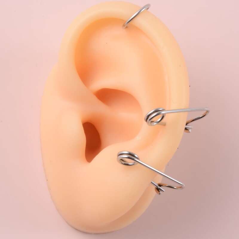 

3pcs Safety Pin Design Earring, Silver