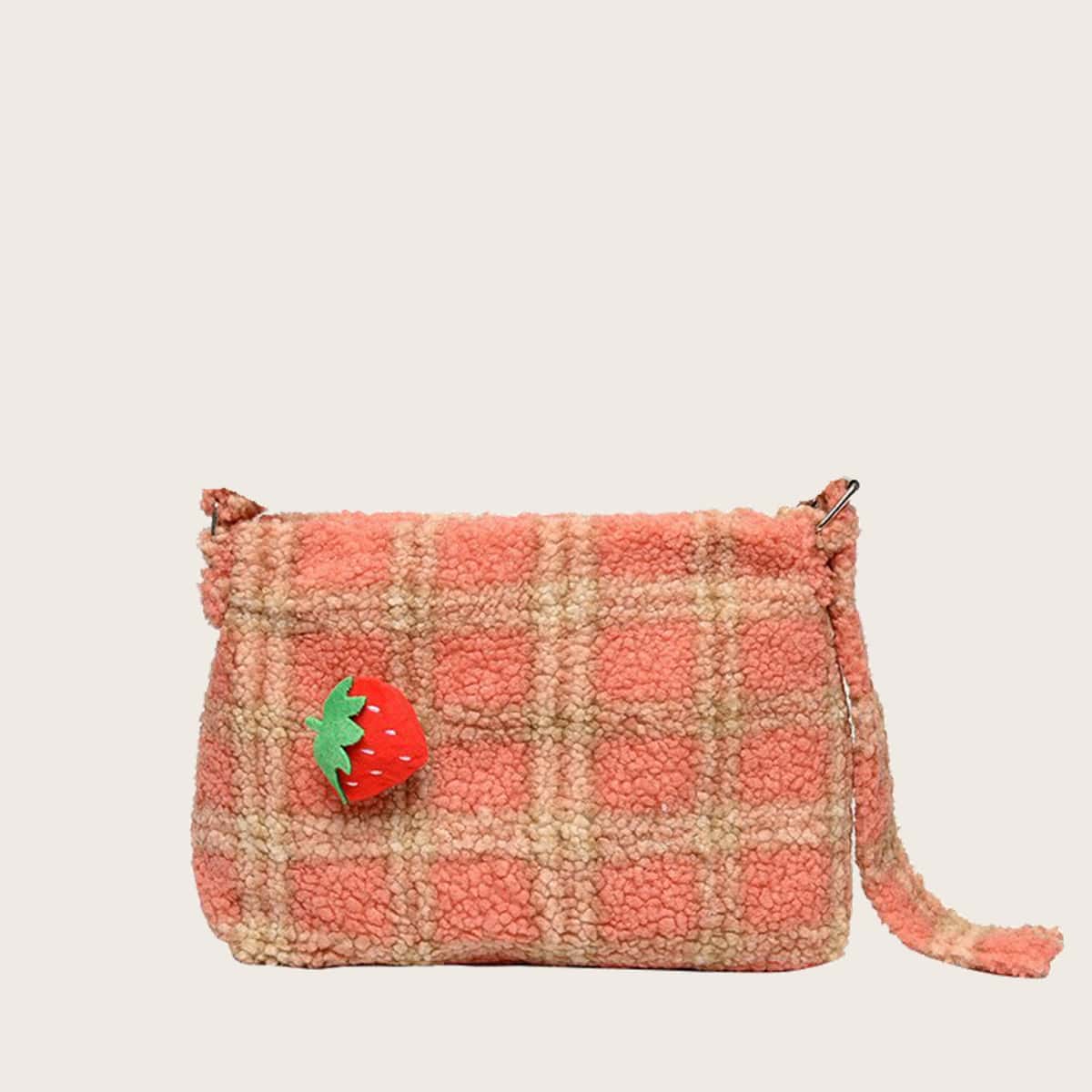 

Strawberry Decor Plaid Crossbody Bag, Orange