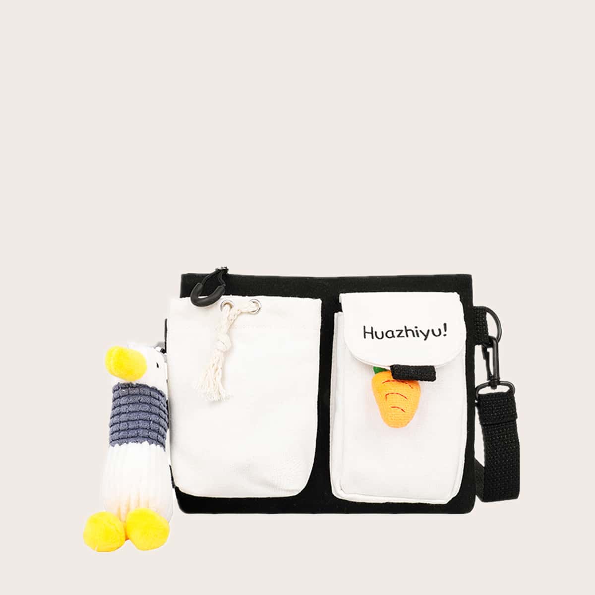 

Cartoon Pocket Front Crossbody Bag, White