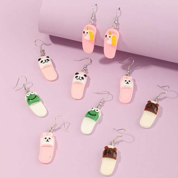 

5pairs Toddler Girls Slipper Charm Earrings, Multicolor