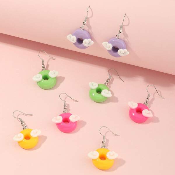 

4pairs Toddler Girls Donuts Drop Earrings, Multicolor