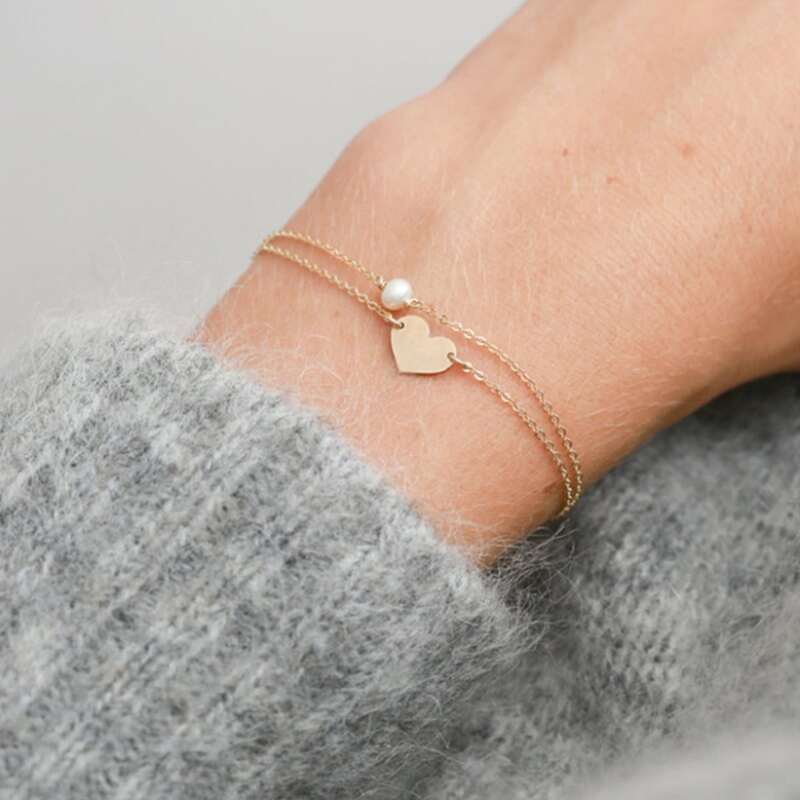 

Heart & Faux Pearl Decor Chain Bracelet, Gold