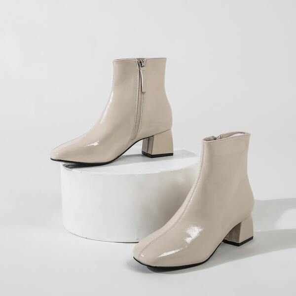 

Square Toe Chunky Heeled Boots, Apricot