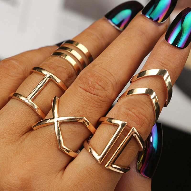 

5pcs Geo Shaped Ring Set, Gold