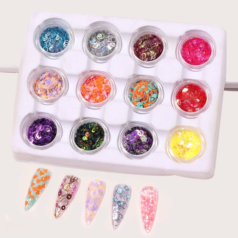 

12boxes Heart Shaped Nail Art, Multicolor