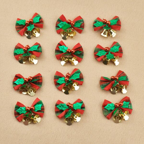 

12pcs Christmas Bow Decorative Bell, Multicolor
