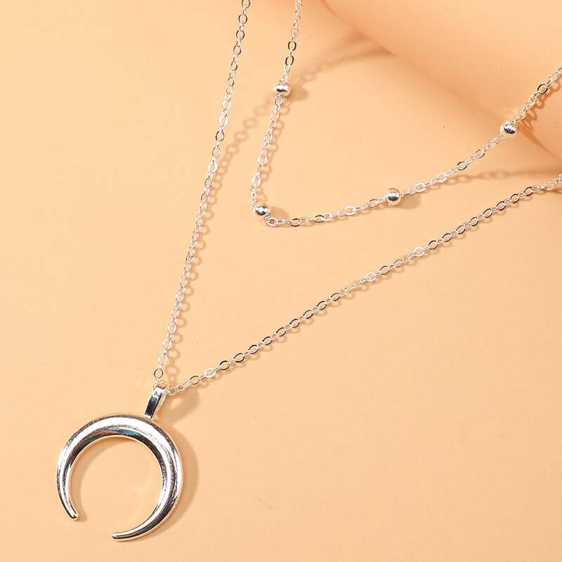 

Moon Layered Necklace, Silver