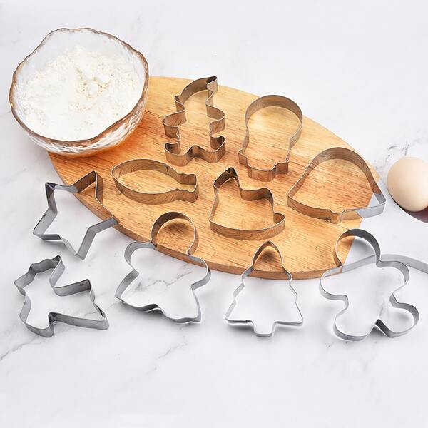 

10pcs Christmas Biscuit Mold Set, Silver