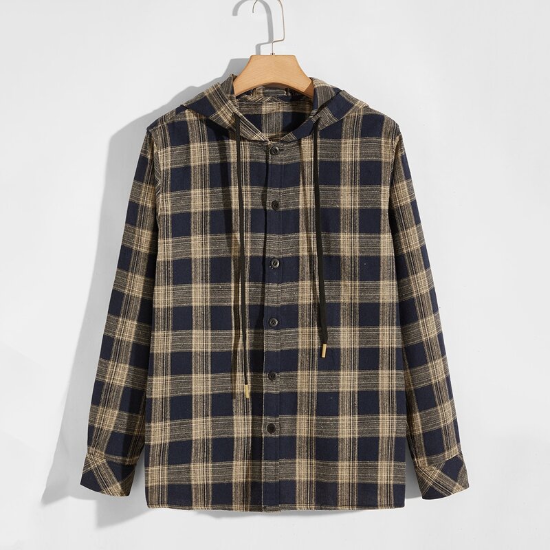 

Guys Tartan Plaid Drawstring Hooded Shirt, Multicolor